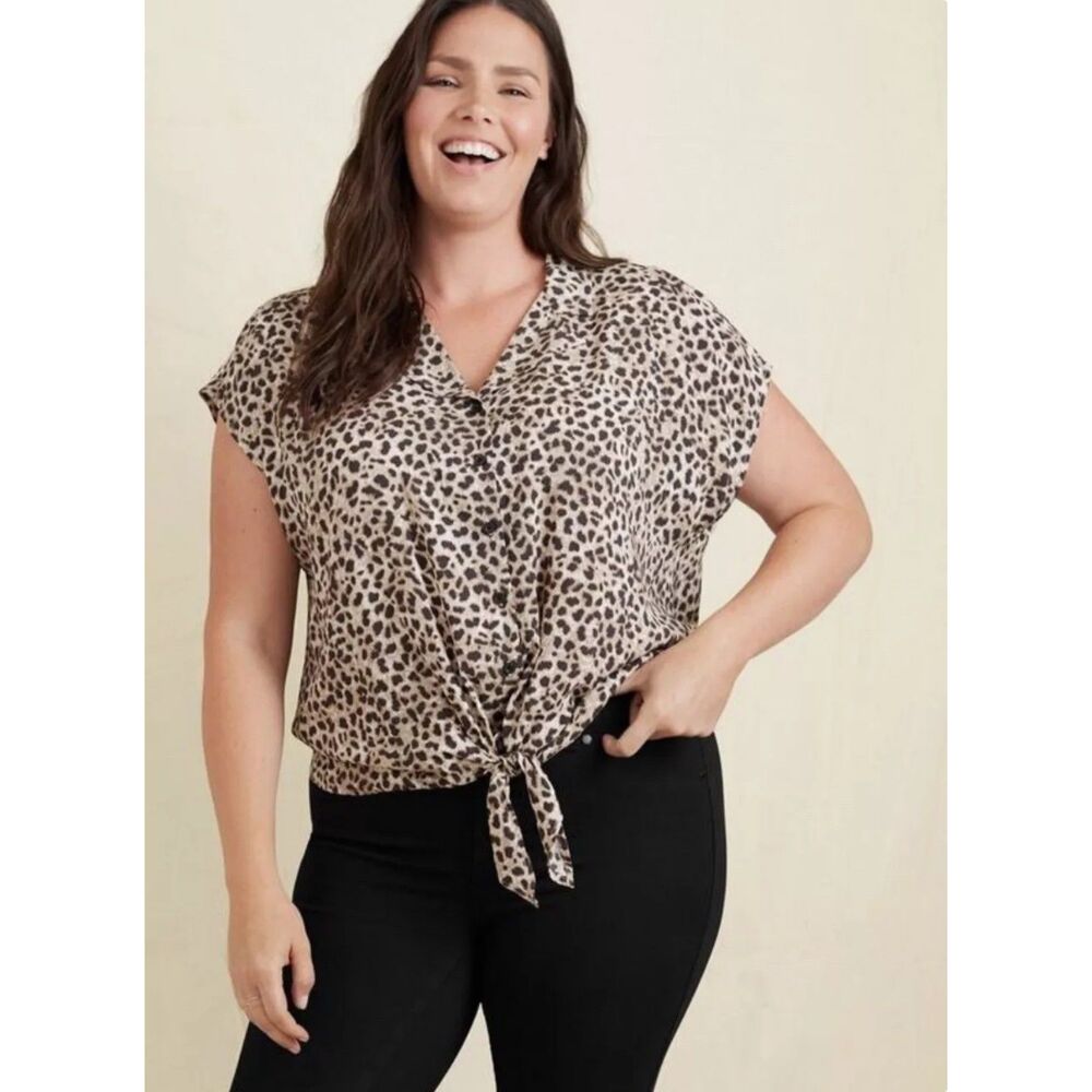 Torrid Tie Front Dolman Top Blouse Leopard Print Size 3 Plus Cheetah Cat Tan